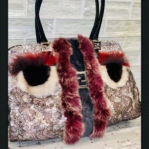 FENDI monster fur handbag shoulder sequins